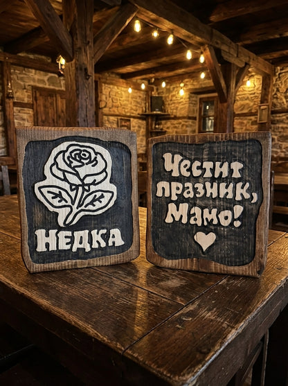 КАРТИЧКА ОТ ДЪРВО - ДВУСТРАННО ГРАВИРАНА
